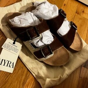 Myra Bag Brown Cowhide Leather Sandals